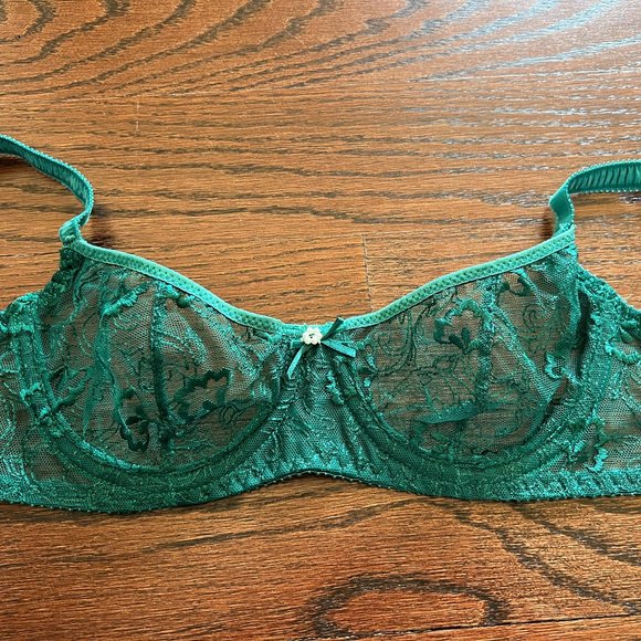 Sale! Vintage Balcony Bra Authentic 80's Green Lace bra by LE MYSTÈRE - Picture 7 of 14
